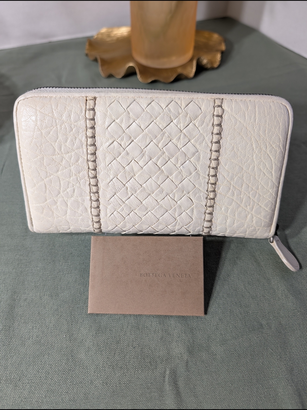 BOTTEGA VENETA Cream Woven Zip-Around Wallet